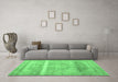 Machine Washable Abstract Emerald Green Contemporary Area Rugs in a Living Room,, wshcon2000emgrn