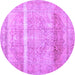 Round Abstract Purple Contemporary Rug, con2000pur