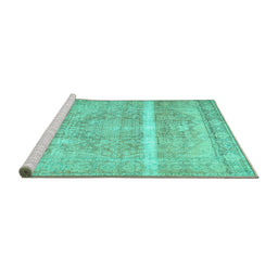 Sideview of Machine Washable Abstract Turquoise Contemporary Area Rugs, wshcon2000turq