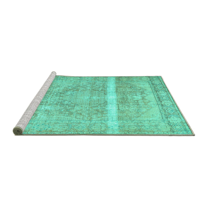 Sideview of Machine Washable Abstract Turquoise Contemporary Area Rugs, wshcon2000turq