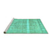 Sideview of Machine Washable Abstract Turquoise Contemporary Area Rugs, wshcon2000turq