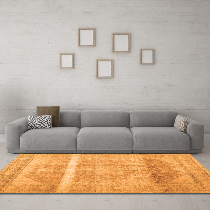 Machine Washable Abstract Orange Contemporary Area Rugs in a Living Room, wshcon2000org