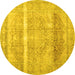 Round Machine Washable Abstract Yellow Contemporary Rug, wshcon2000yw