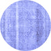 Round Machine Washable Abstract Blue Contemporary Rug, wshcon2000blu