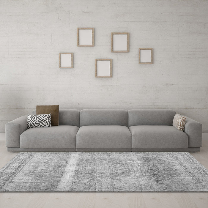 Machine Washable Abstract Gray Contemporary Rug in a Living Room,, wshcon2000gry