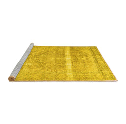 Sideview of Machine Washable Abstract Yellow Contemporary Rug, wshcon2000yw