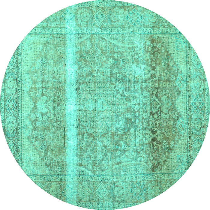 Round Machine Washable Abstract Turquoise Contemporary Area Rugs, wshcon2000turq