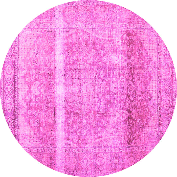 Round Machine Washable Abstract Pink Contemporary Rug, wshcon2000pnk