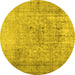 Round Machine Washable Abstract Yellow Contemporary Rug, wshcon2001yw