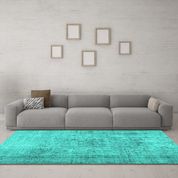 Machine Washable Abstract Turquoise Contemporary Area Rugs in a Living Room,, wshcon2001turq
