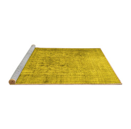 Sideview of Machine Washable Abstract Yellow Contemporary Rug, wshcon2001yw