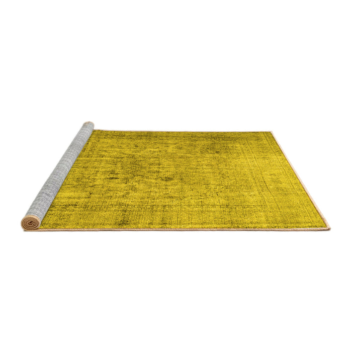 Sideview of Machine Washable Abstract Yellow Contemporary Rug, wshcon2001yw