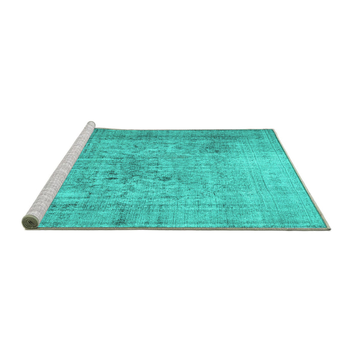 Sideview of Machine Washable Abstract Turquoise Contemporary Area Rugs, wshcon2001turq