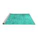 Sideview of Machine Washable Abstract Turquoise Contemporary Area Rugs, wshcon2001turq