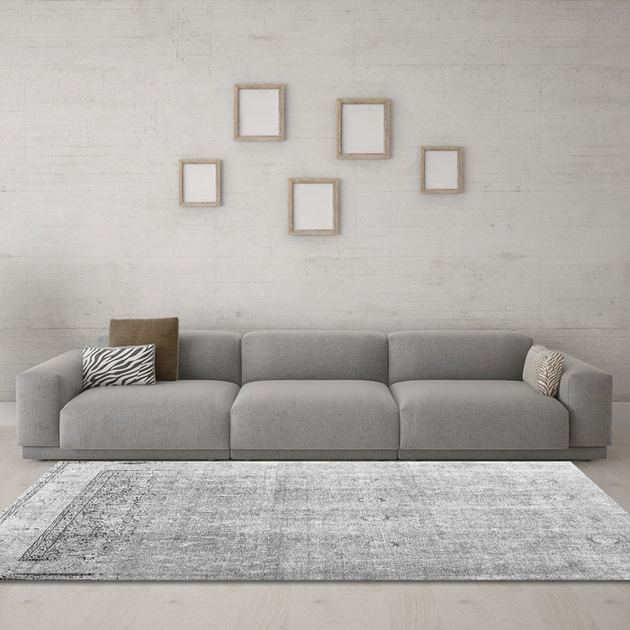 Machine Washable Abstract Gray Contemporary Rug in a Living Room,, wshcon2002gry