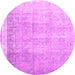 Round Machine Washable Abstract Pink Contemporary Rug, wshcon2002pnk