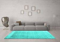 Machine Washable Abstract Turquoise Contemporary Rug, wshcon2002turq