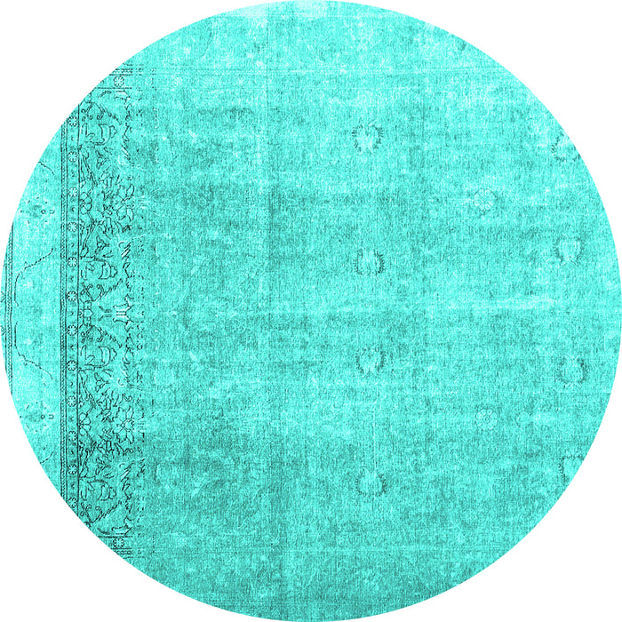 Round Machine Washable Abstract Turquoise Contemporary Area Rugs, wshcon2002turq