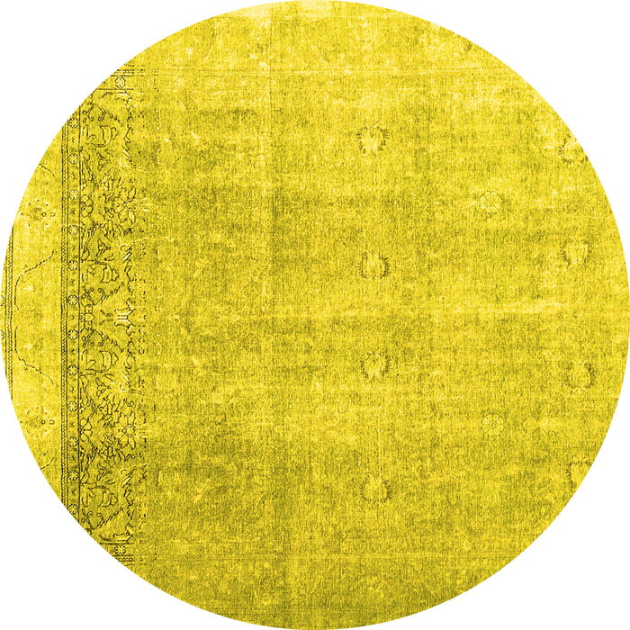 Round Abstract Yellow Contemporary Rug, con2002yw