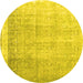 Round Abstract Yellow Contemporary Rug, con2002yw