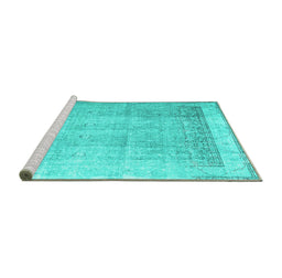Sideview of Machine Washable Abstract Turquoise Contemporary Area Rugs, wshcon2002turq