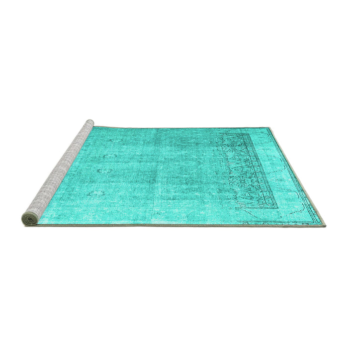 Sideview of Machine Washable Abstract Turquoise Contemporary Area Rugs, wshcon2002turq