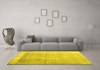 Machine Washable Abstract Yellow Contemporary Rug, wshcon2002yw