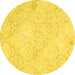 Round Machine Washable Abstract Yellow Contemporary Rug, wshcon2003yw