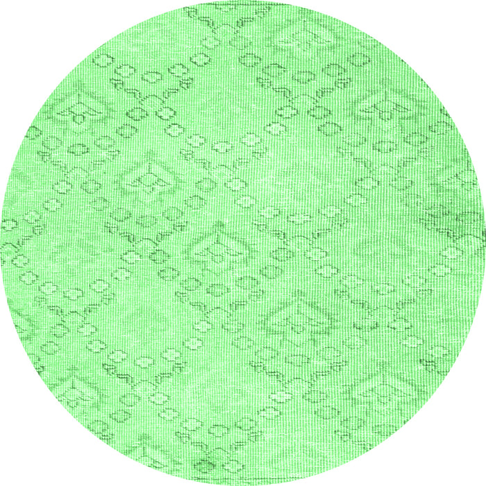 Round Machine Washable Abstract Emerald Green Contemporary Area Rugs, wshcon2003emgrn