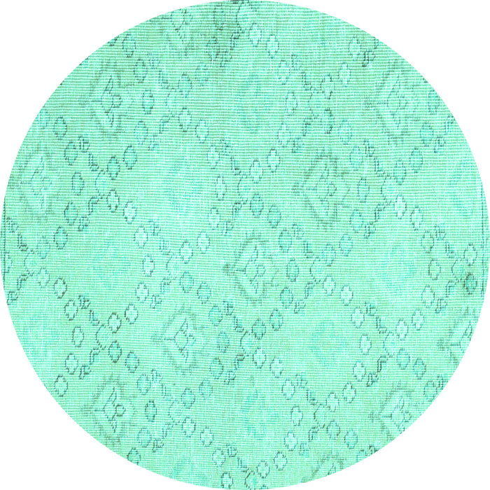 Round Abstract Turquoise Contemporary Rug, con2003turq