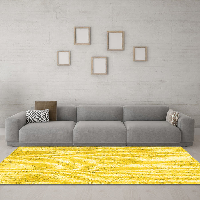 Machine Washable Abstract Yellow Contemporary Rug in a Living Room, wshcon2003yw