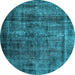 Round Abstract Light Blue Contemporary Rug, con2004lblu