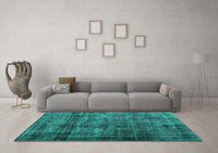 Machine Washable Abstract Turquoise Contemporary Rug, wshcon2004turq