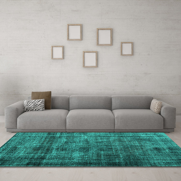 Machine Washable Abstract Turquoise Contemporary Area Rugs in a Living Room,, wshcon2004turq