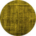 Round Machine Washable Abstract Yellow Contemporary Rug, wshcon2004yw