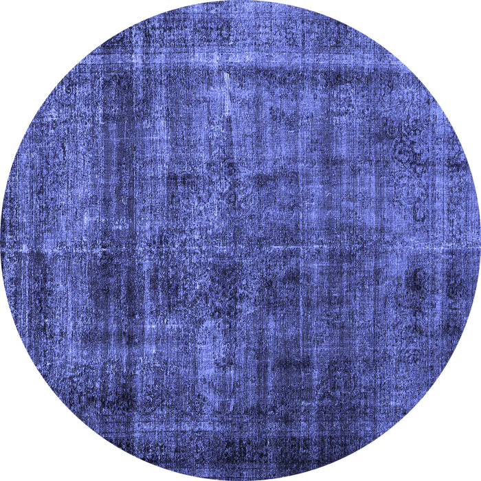 Round Abstract Blue Contemporary Rug, con2004blu
