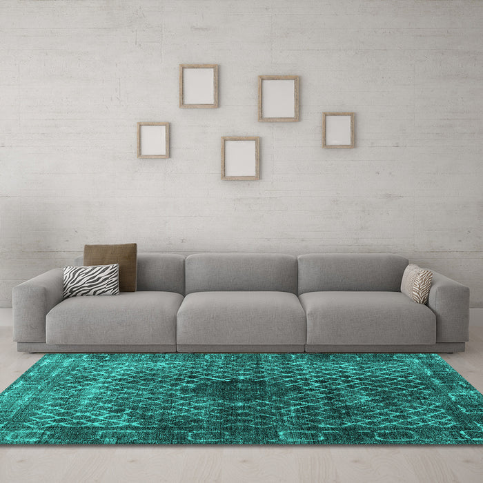 Machine Washable Abstract Turquoise Contemporary Area Rugs in a Living Room,, wshcon2005turq