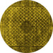 Round Machine Washable Abstract Yellow Contemporary Rug, wshcon2005yw