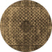 Round Abstract Brown Contemporary Rug, con2005brn