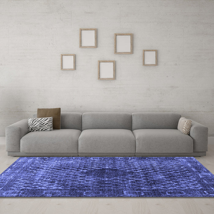 Machine Washable Abstract Blue Contemporary Rug in a Living Room, wshcon2005blu