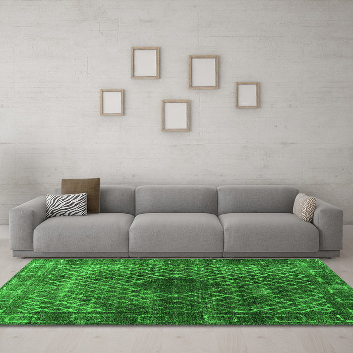 Machine Washable Abstract Green Contemporary Area Rugs in a Living Room,, wshcon2005grn