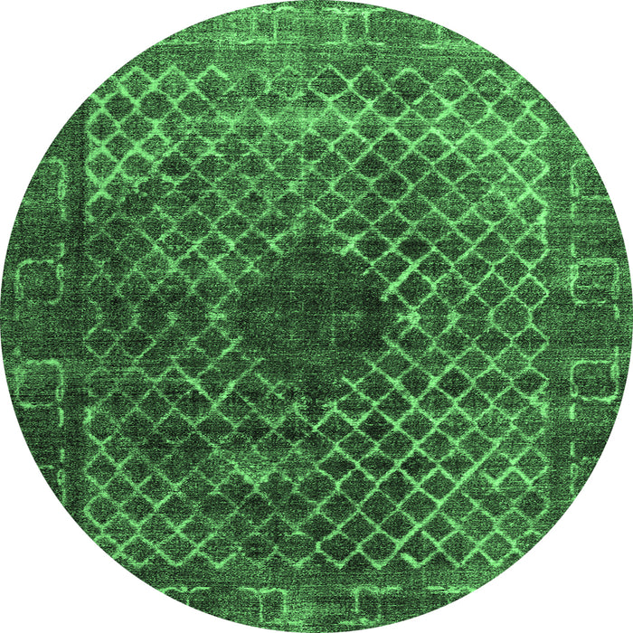 Round Machine Washable Abstract Emerald Green Contemporary Area Rugs, wshcon2005emgrn