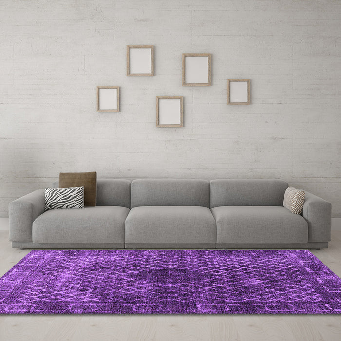 Machine Washable Abstract Purple Contemporary Area Rugs in a Living Room, wshcon2005pur