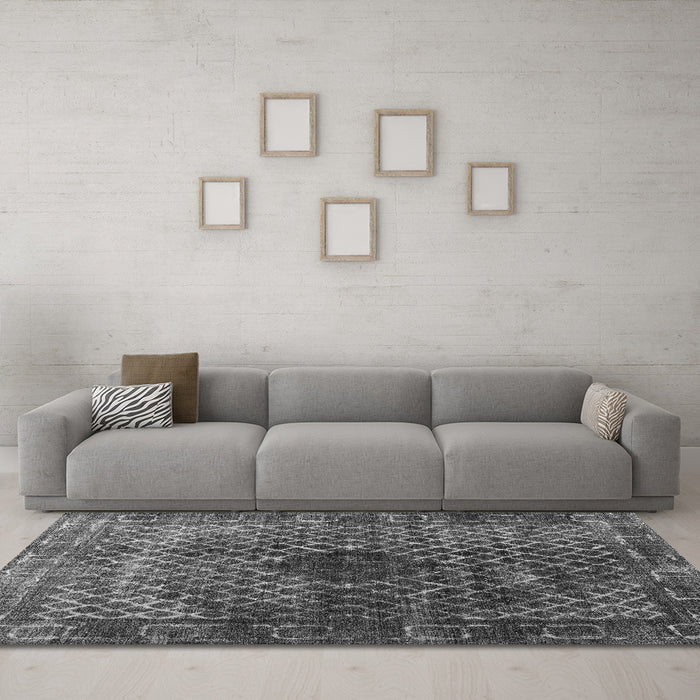 Machine Washable Abstract Gray Contemporary Rug in a Living Room,, wshcon2005gry