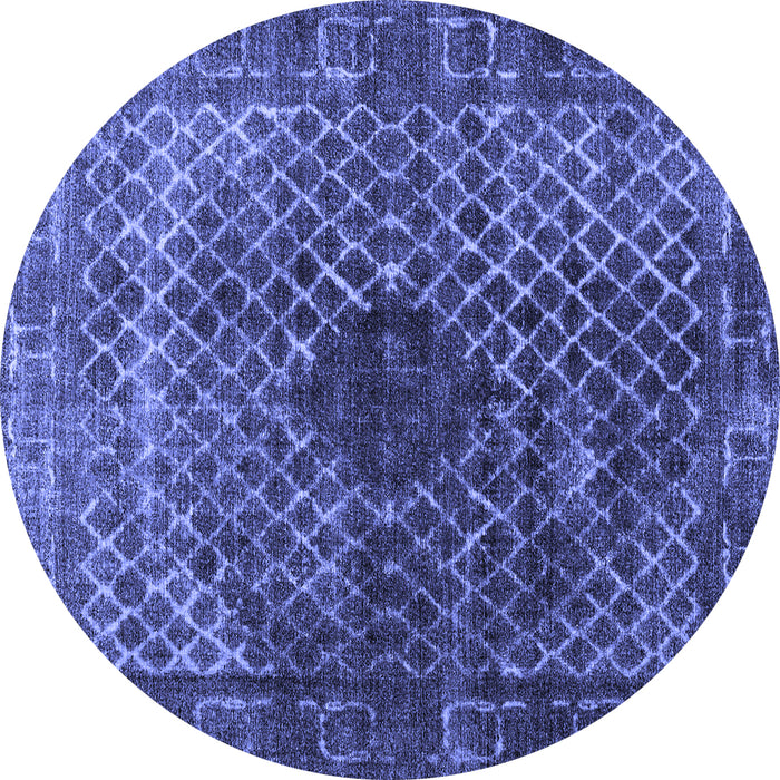 Round Machine Washable Abstract Blue Contemporary Rug, wshcon2005blu