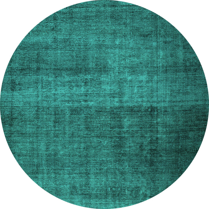 Round Machine Washable Abstract Turquoise Contemporary Area Rugs, wshcon2006turq