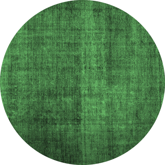 Round Machine Washable Abstract Emerald Green Contemporary Area Rugs, wshcon2006emgrn