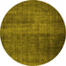 Round Abstract Yellow Contemporary Rug, con2006yw