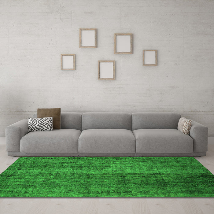 Machine Washable Abstract Green Contemporary Area Rugs in a Living Room,, wshcon2006grn