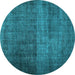 Round Machine Washable Abstract Light Blue Contemporary Rug, wshcon2006lblu